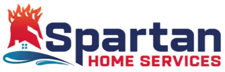 Spartan Home Services logo with a red flame, house, and blue wave